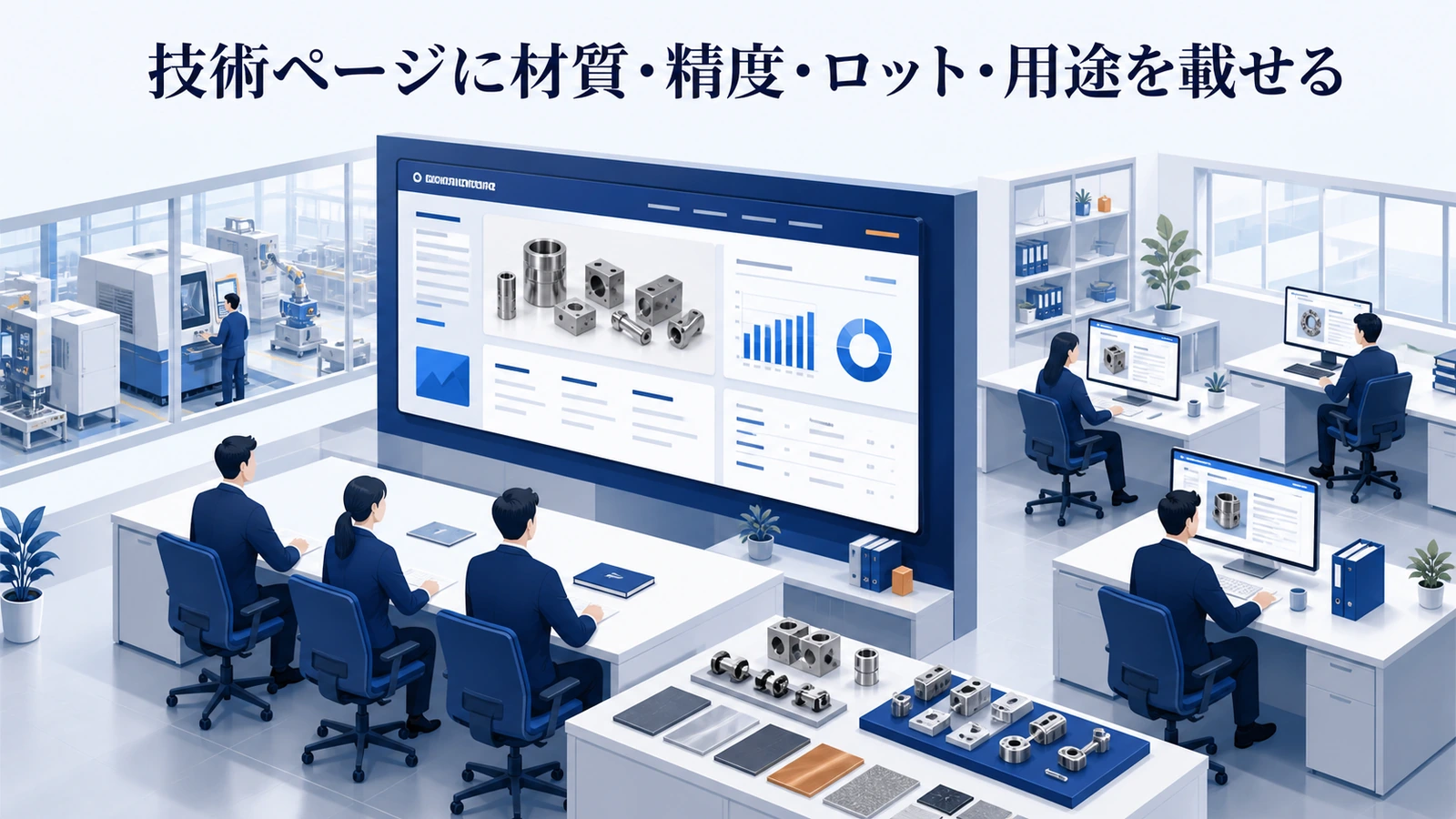 「技術ページに材質・精度・ロット・用途を載せる」の要点を整理したImage 2.0図解