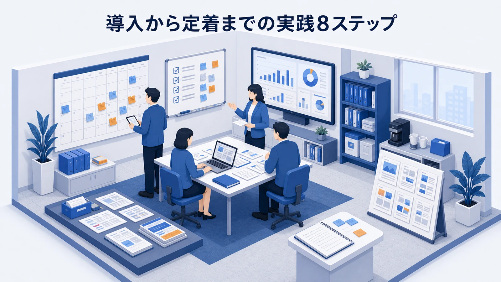 導入から定着までの実践8ステップを示すWeb広告運用