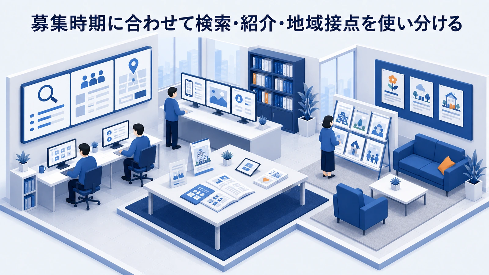 募集時期に合わせて検索・紹介・地域接点を使い分けるを整理したImage 2.0図解