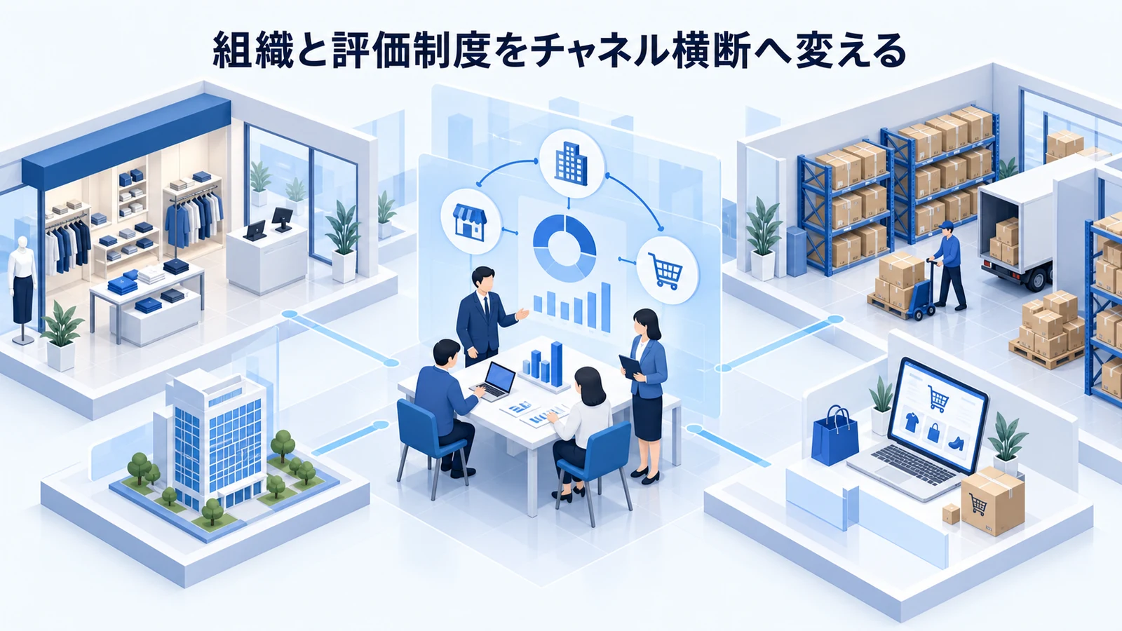 「組織と評価制度をチャネル横断へ変える」の要点を整理したImage 2.0図解
