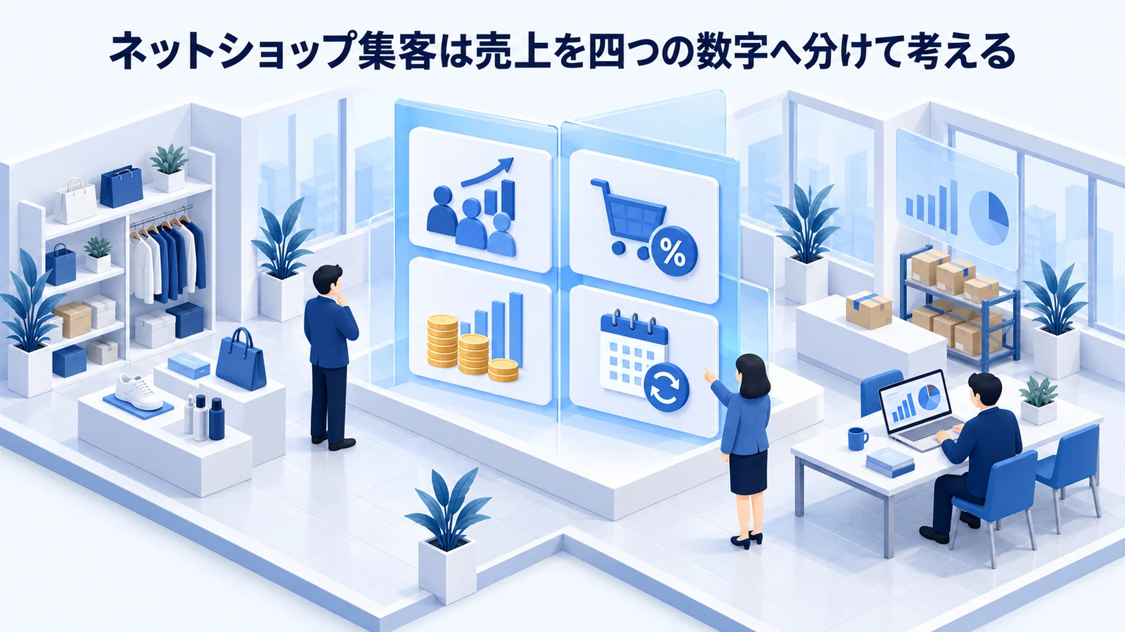 「ネットショップ集客は売上を四つの数字へ分けて考える」の要点を整理したImage 2.0図解