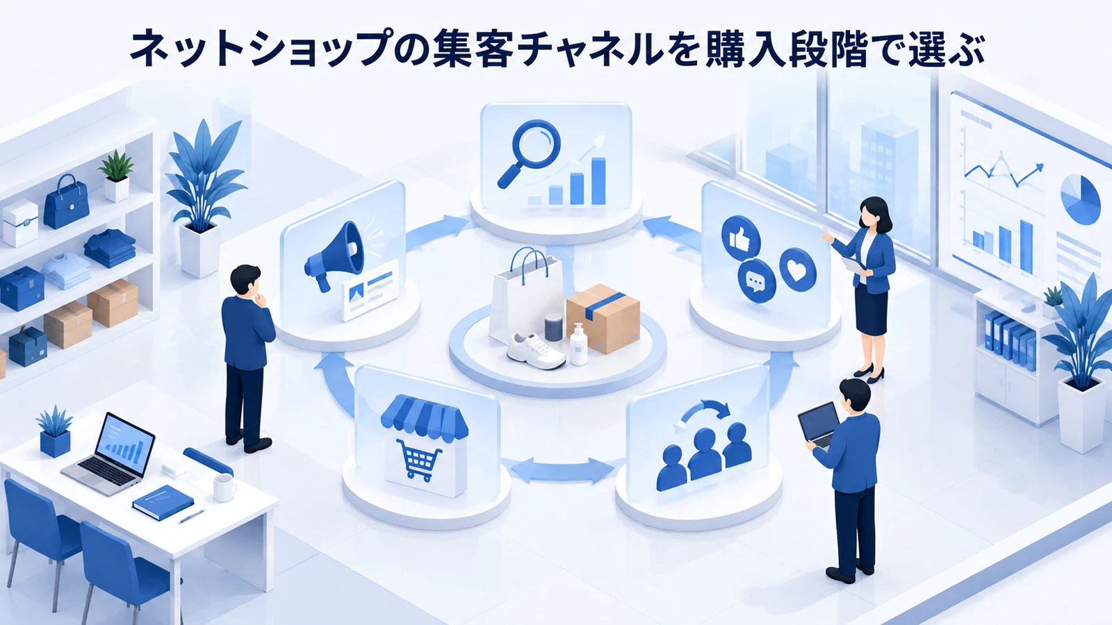 「ネットショップの集客チャネルを購入段階で選ぶ」の要点を整理したImage 2.0図解
