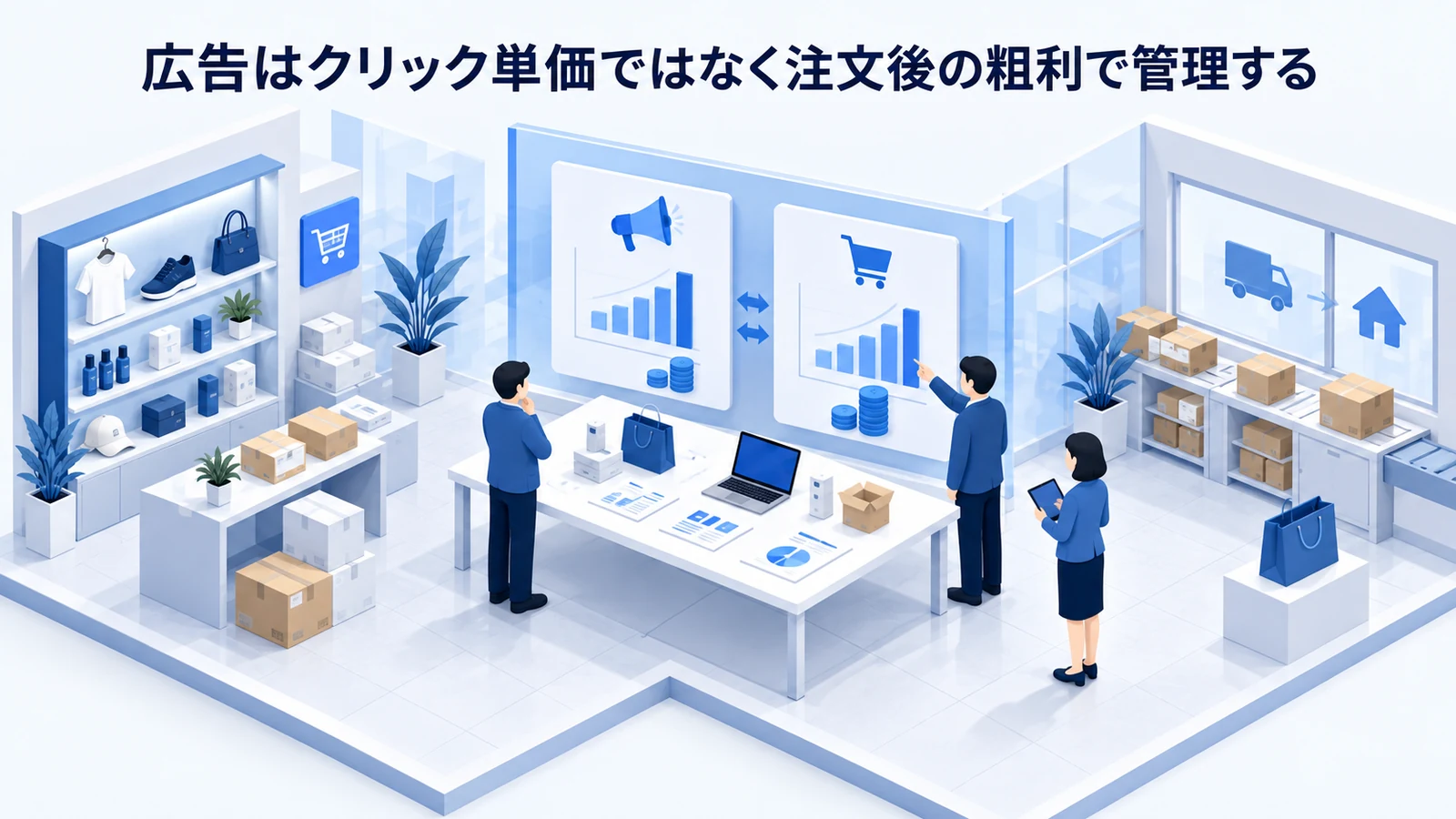 「広告はクリック単価ではなく注文後の粗利で管理する」の要点を整理したImage 2.0図解