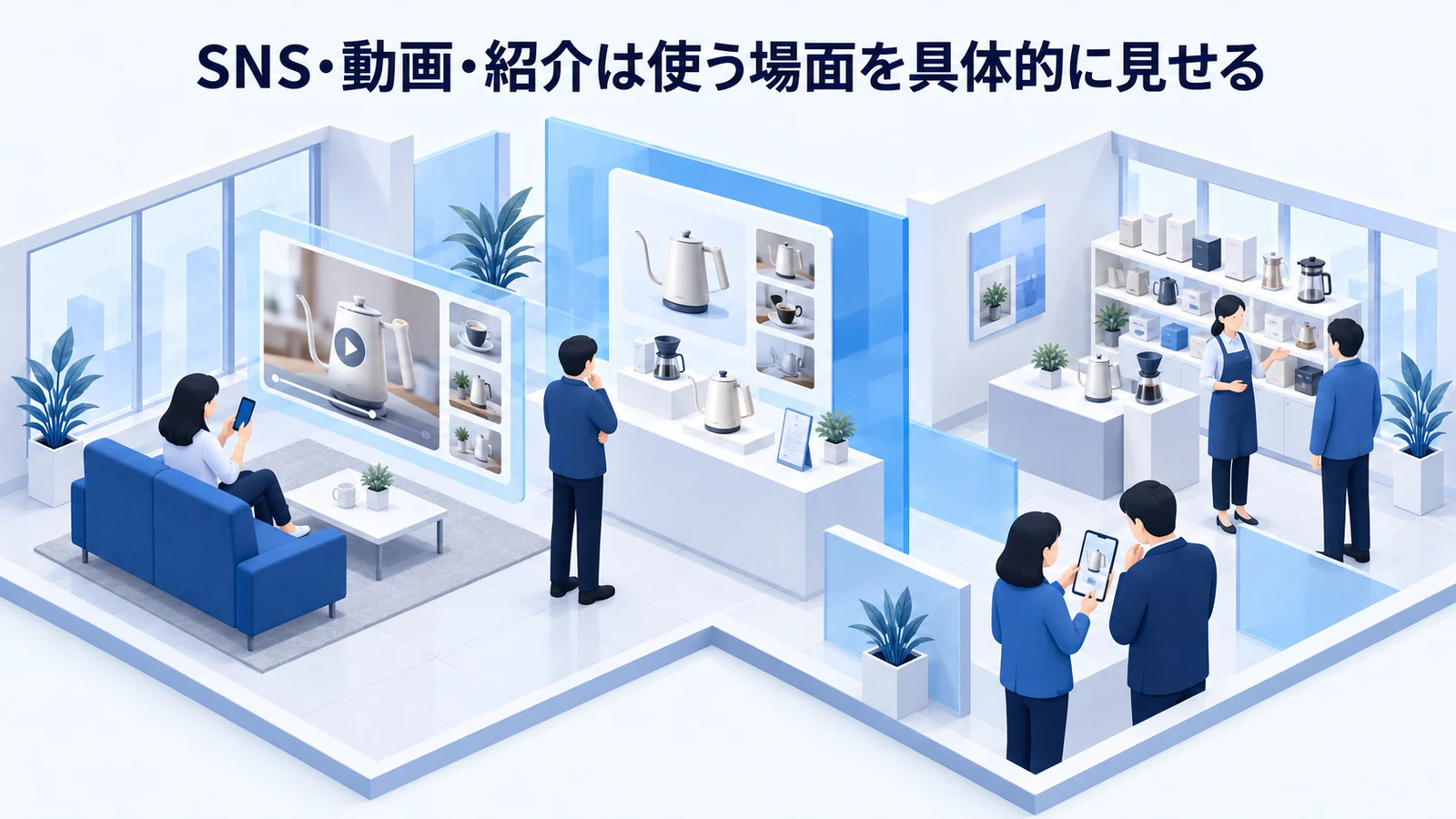 「SNS・動画・紹介は使う場面を具体的に見せる」の要点を整理したImage 2.0図解