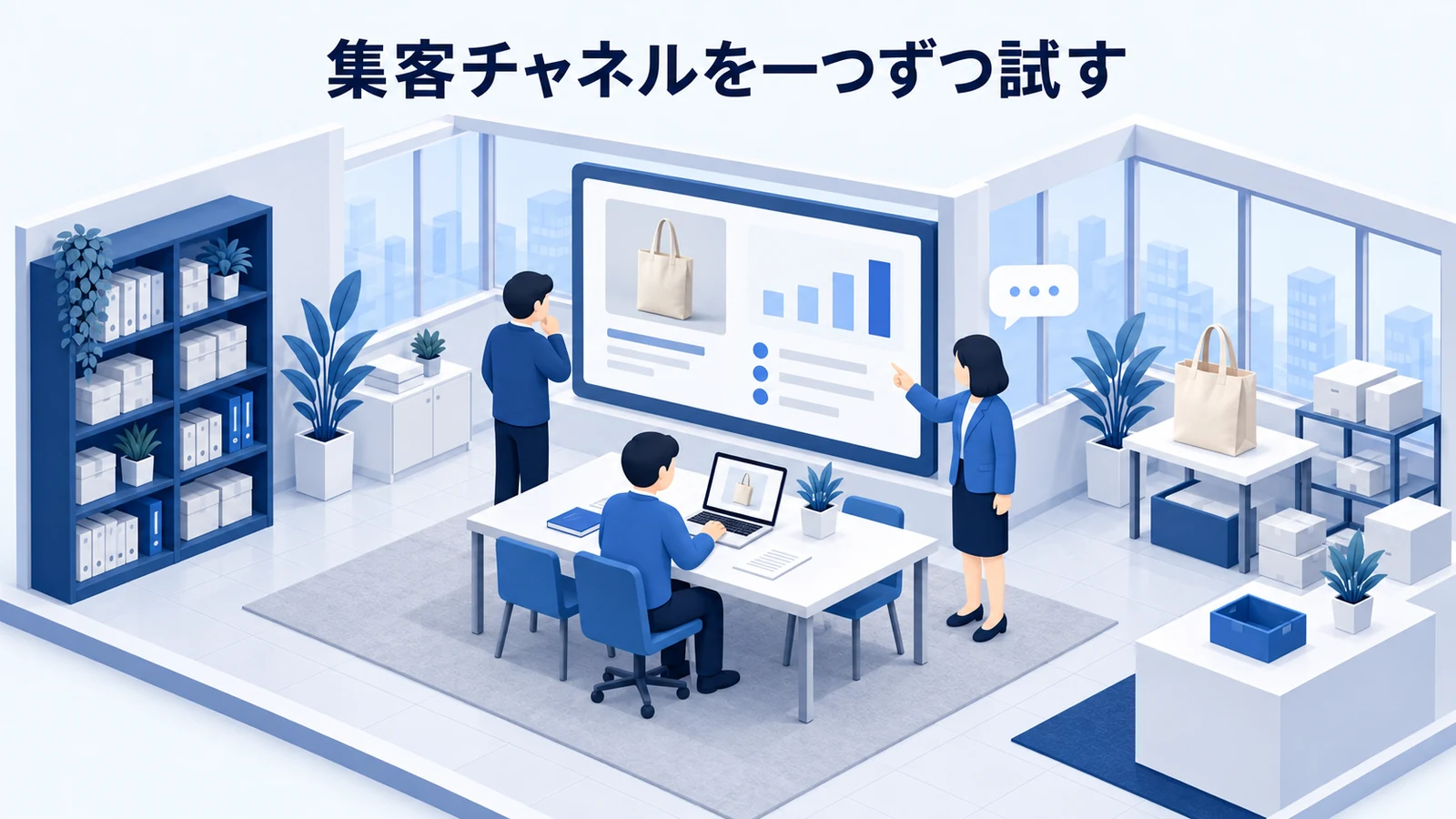 集客チャネルを一つずつ試すを確認する小規模ネットショップ運営者のImage 2.0図解