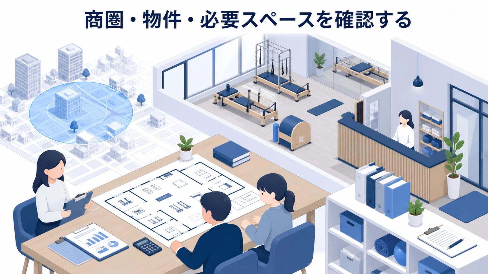商圏・物件・必要スペースを確認する