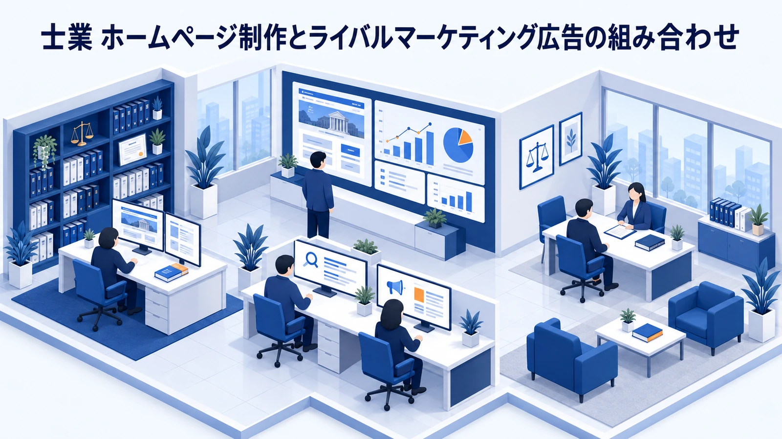「士業 ホームページ制作とライバルマーケティング広告の組み合わせ」を整理したImage 2.0図解