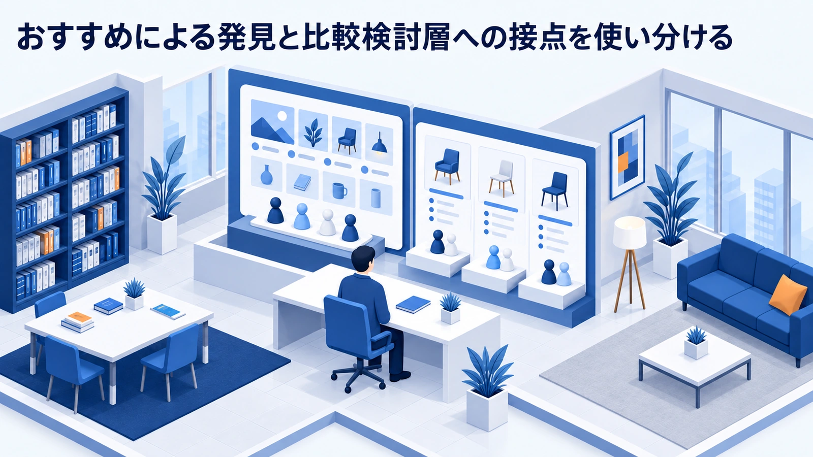おすすめによる発見と比較検討層への接点を使い分けるを整理したImage 2.0図解