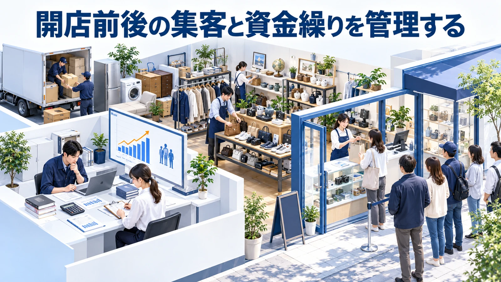 開店前後の集客と資金繰りを管理するを整理したImage 2.0図解