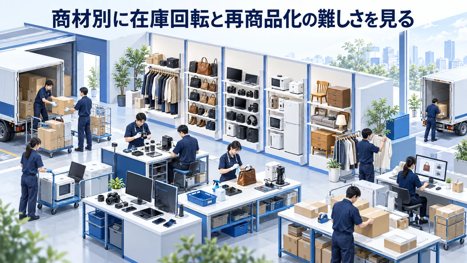商材別に在庫回転と再商品化の難しさを見るを整理したImage 2.0図解