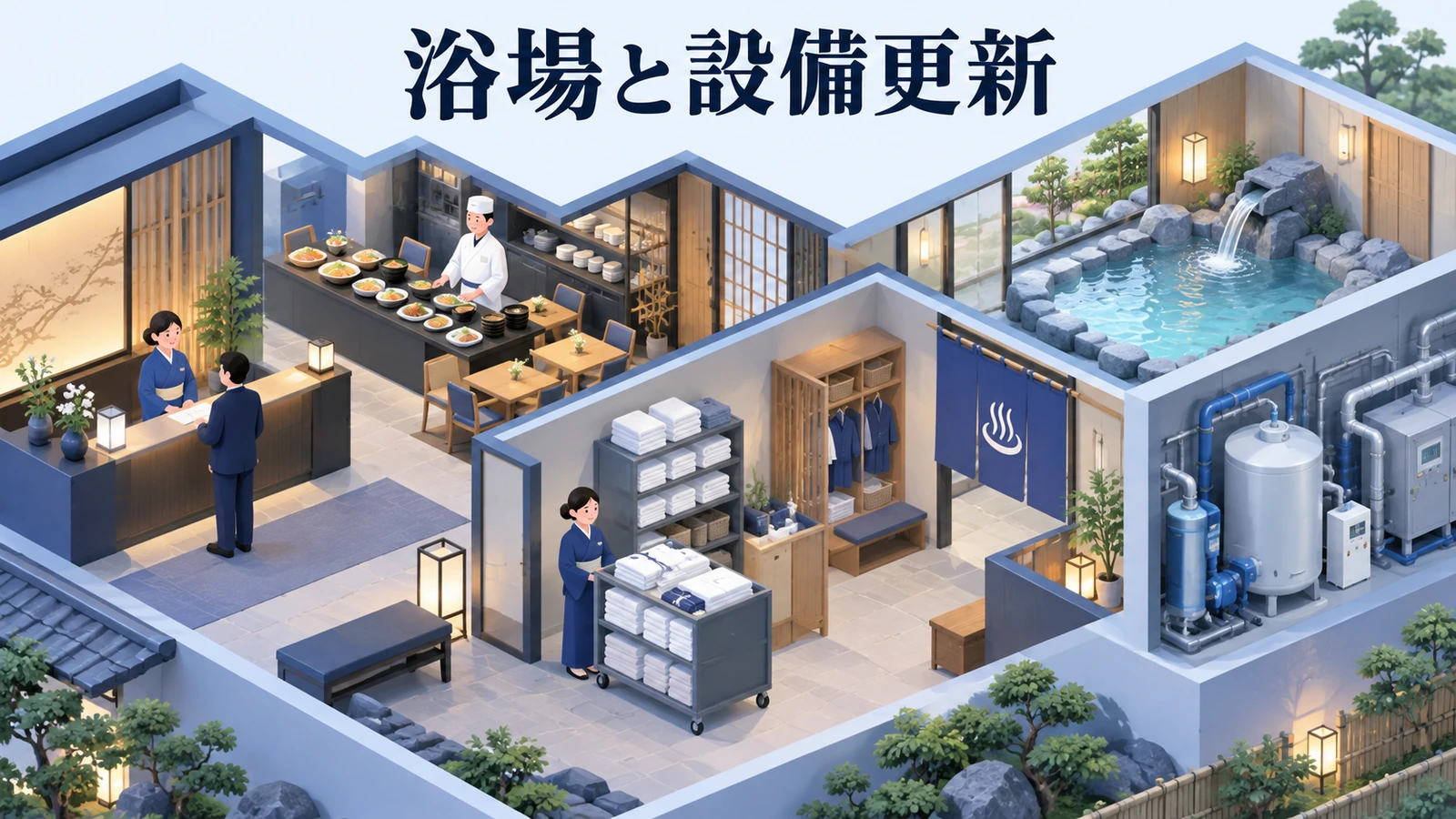 浴場と設備の維持費を年間計画に入れるの図解