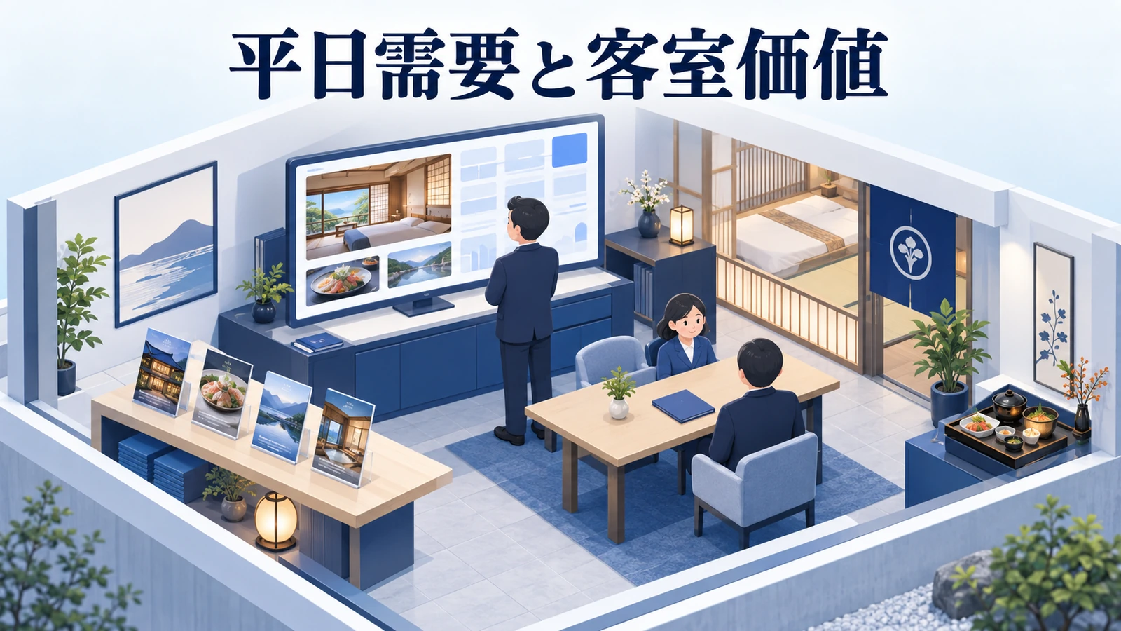 平日需要と客室価値を販売ページへ反映するの図解