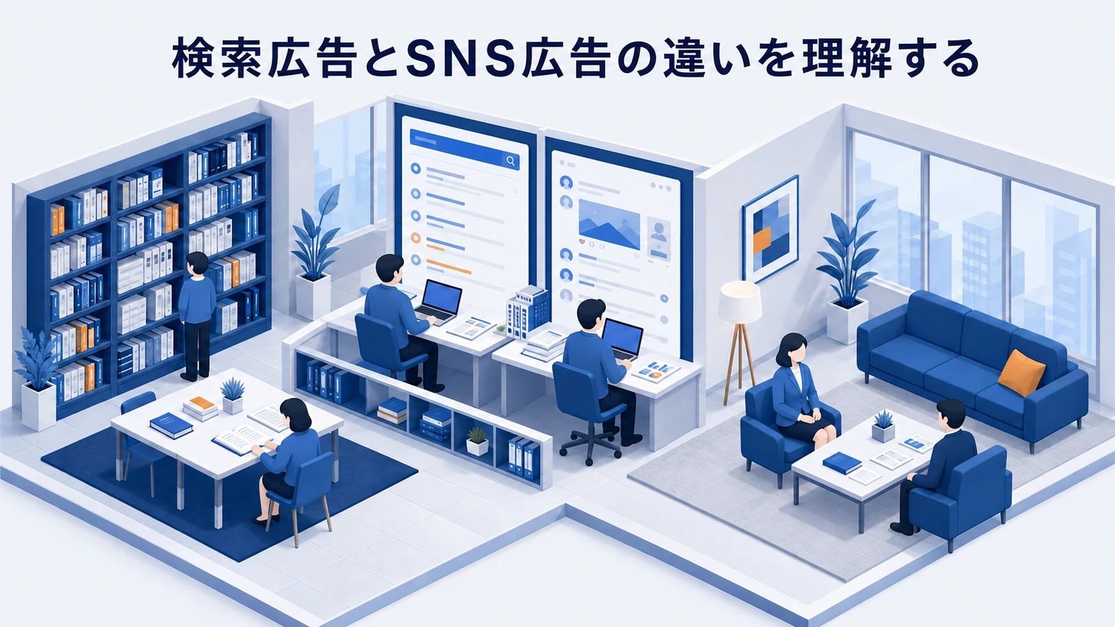 「検索広告とSNS広告の違いを理解する」の要点を整理したImage 2.0図解