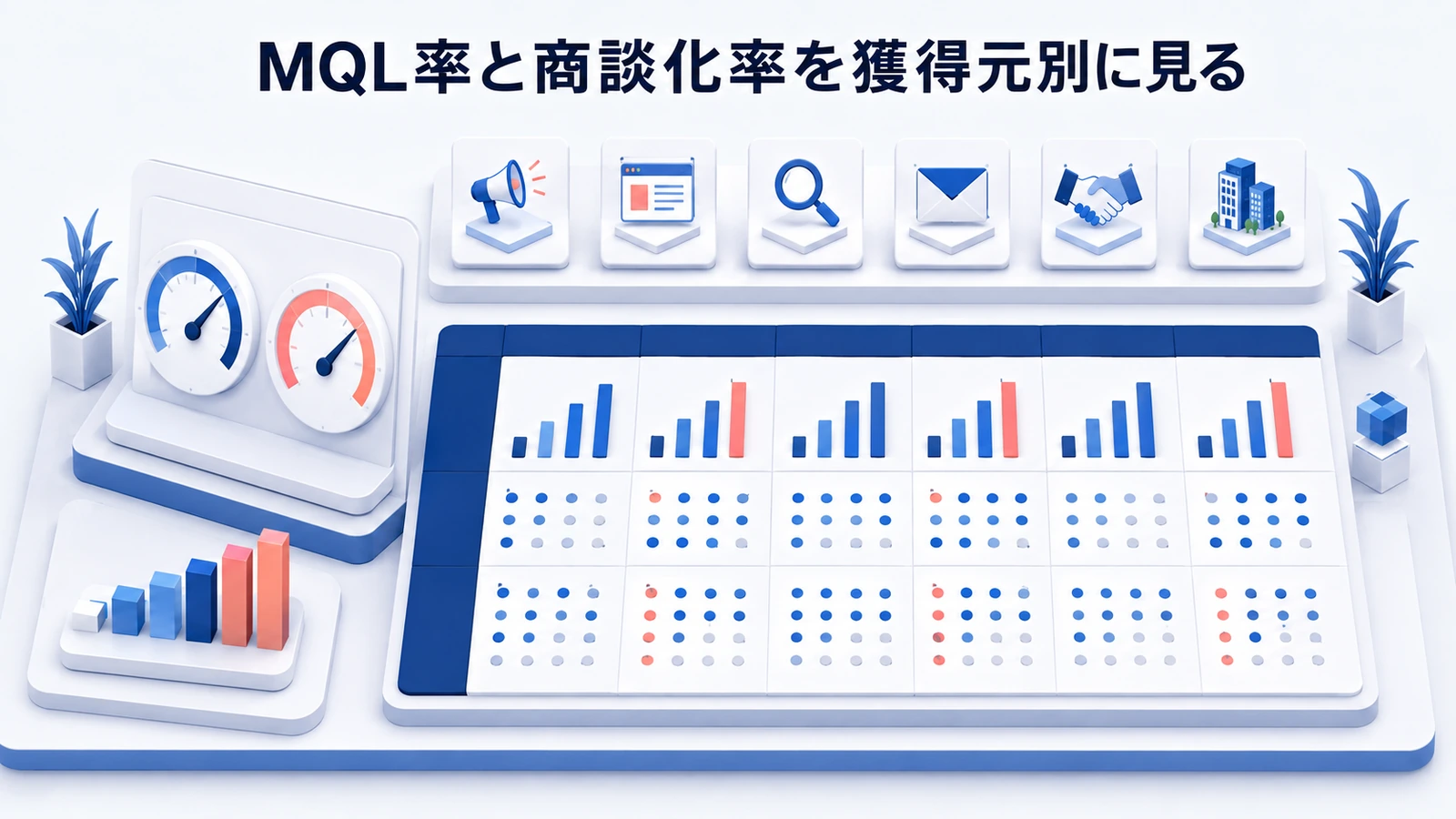 「MQL率と商談化率を獲得元別に見る」の要点を整理したImage 2.0図解