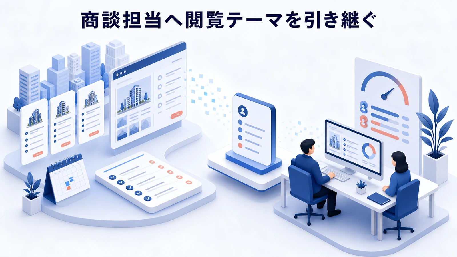 「商談担当へ閲覧テーマを引き継ぐ」の要点を整理したImage 2.0図解