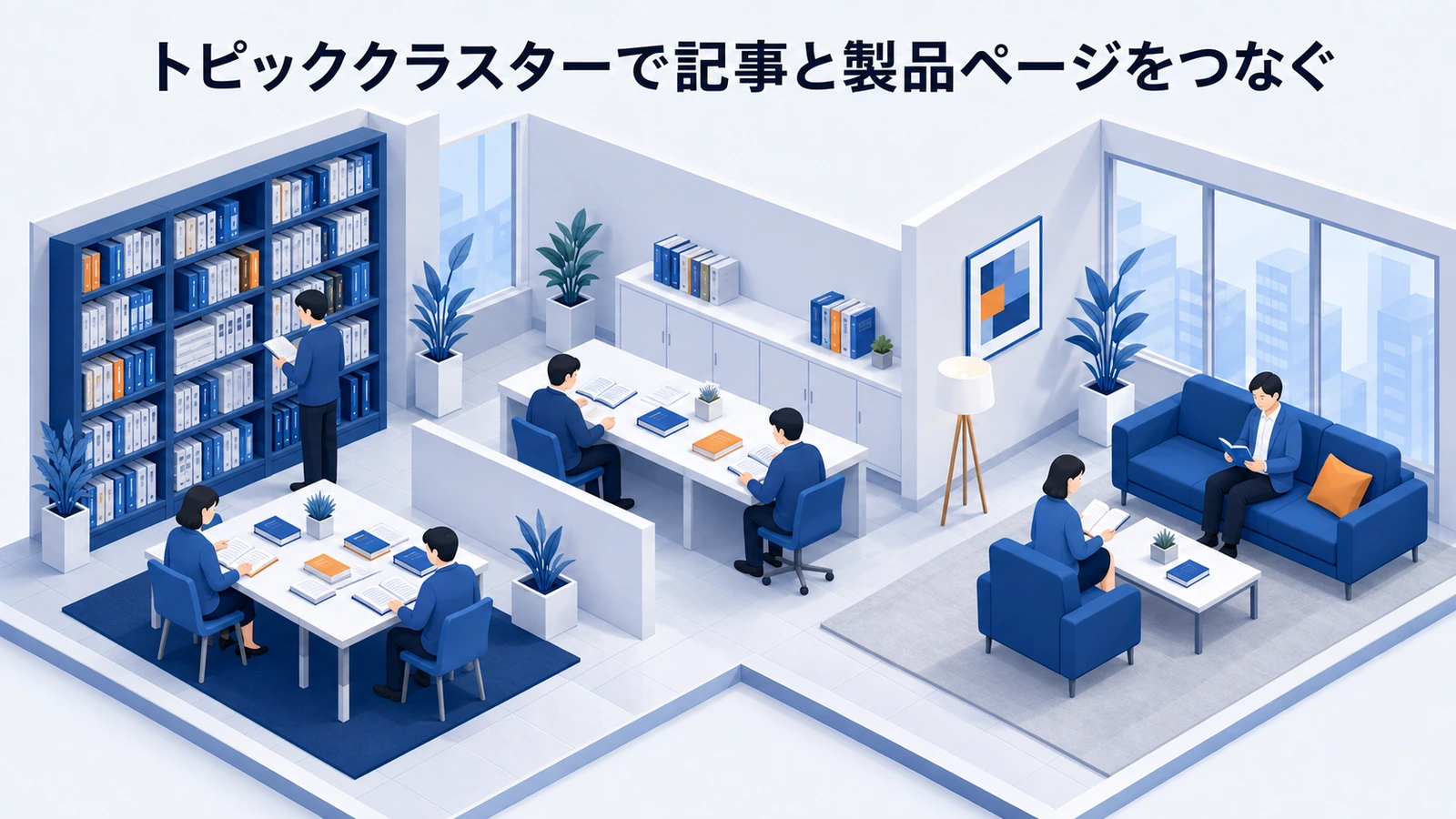 「トピッククラスターで記事と製品ページをつなぐ」の要点を整理したImage 2.0図解