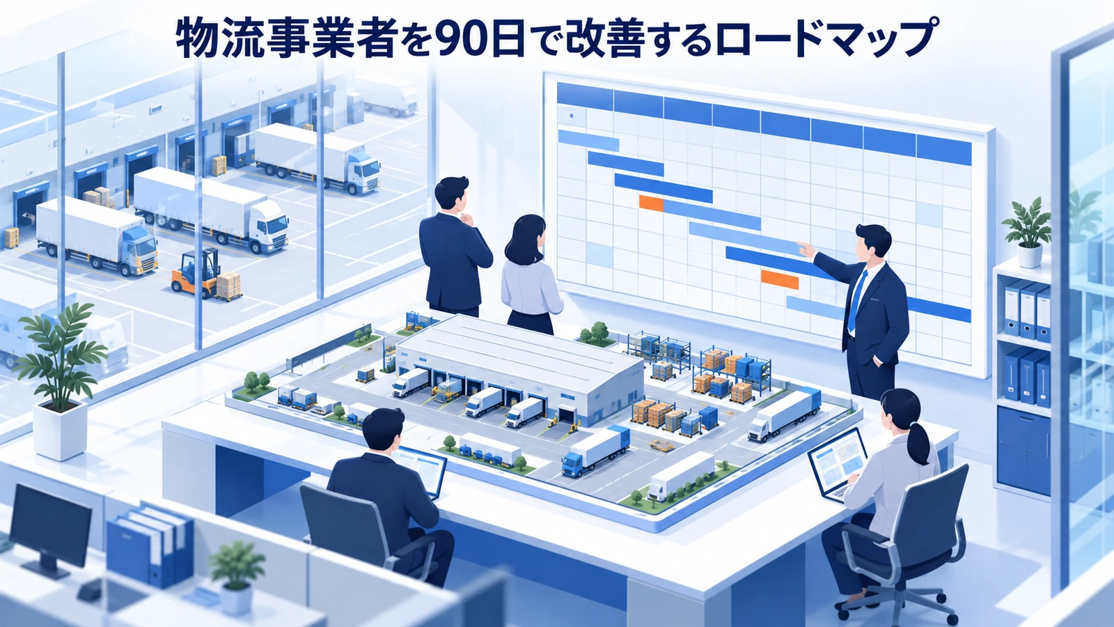 「物流事業者を90日で改善するロードマップ」の要点を整理したImage 2.0図解