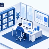 SSP広告を表した青白のアイソメトリック画像