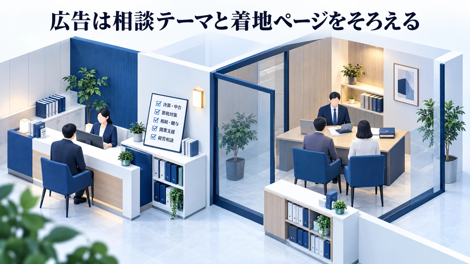 「広告は相談テーマと着地ページをそろえる」を整理したImage 2.0図解