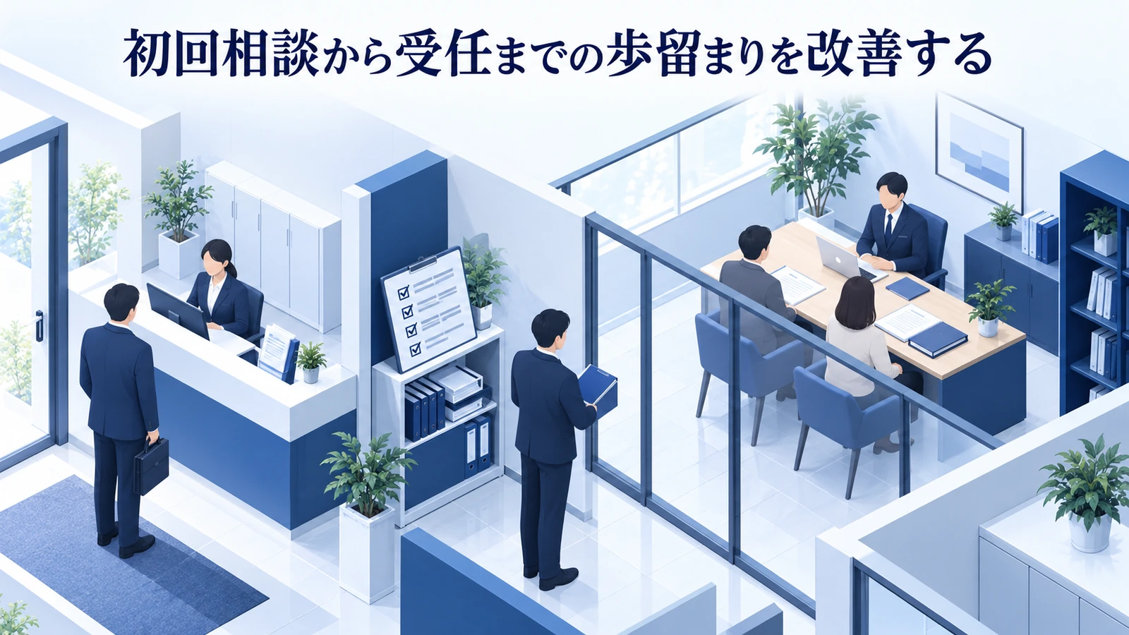 「初回相談から受任までの歩留まりを改善する」を整理したImage 2.0図解
