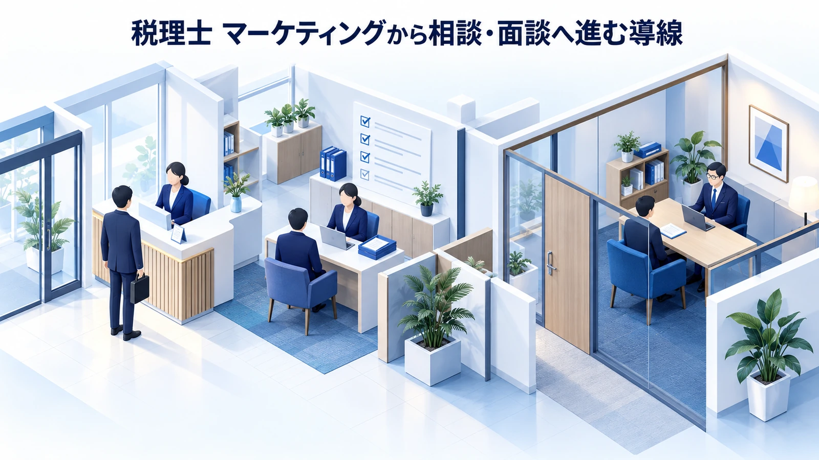「税理士 マーケティングから相談・面談へ進む導線」を整理したImage 2.0図解