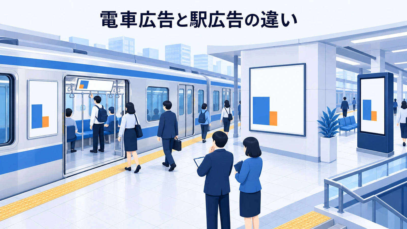 移動中の反復接触と駅での場所訴求を使い分けます。