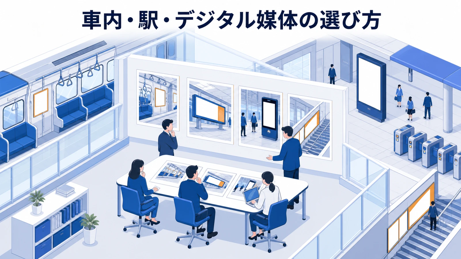 車内・駅・デジタル媒体の選び方を示す交通広告設計