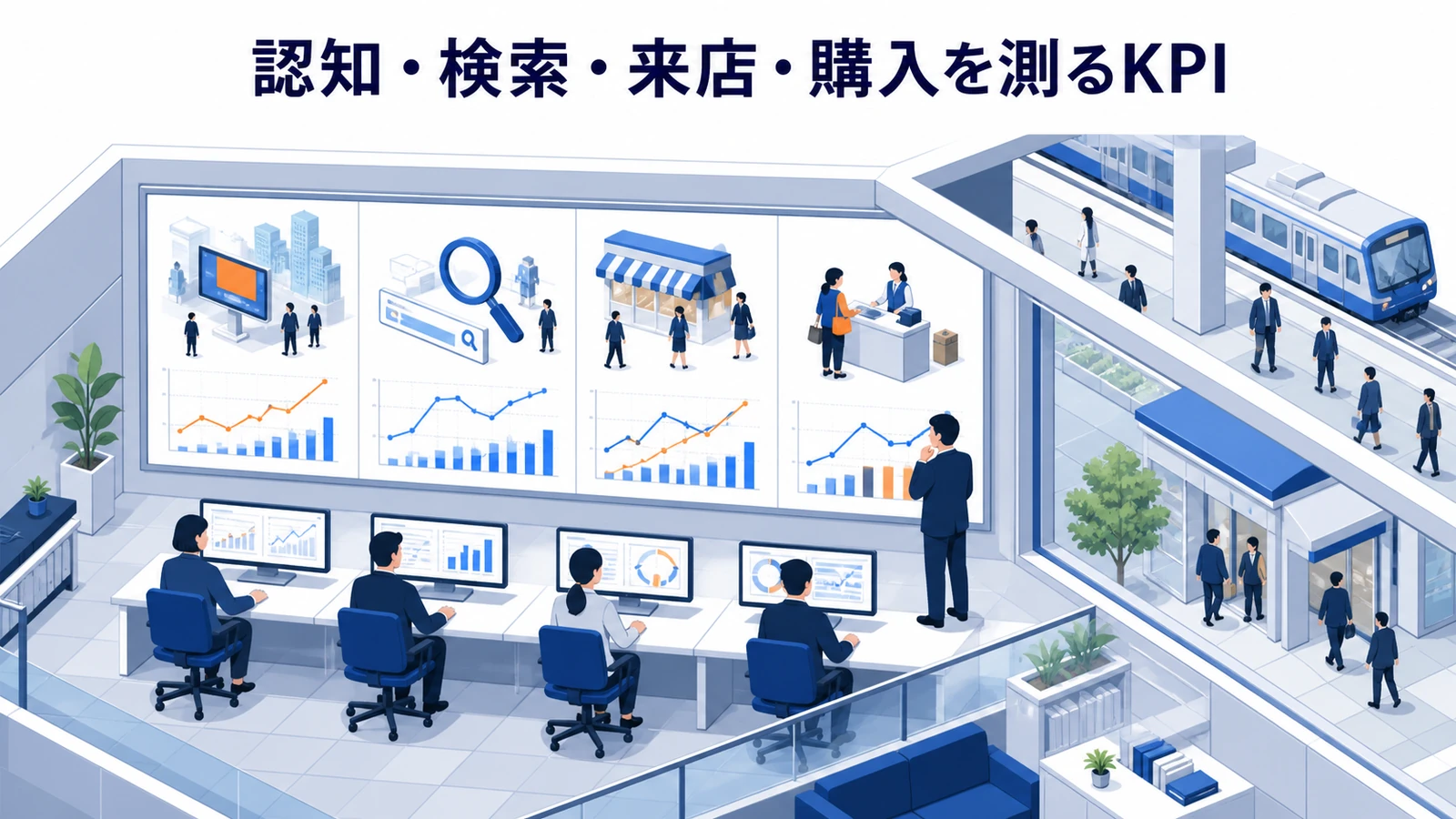 認知・検索・来店・購入を測るKPIを示す交通広告設計
