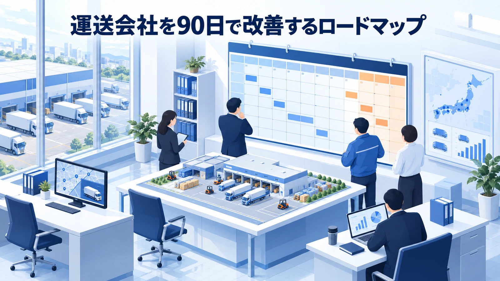 「運送会社を90日で改善するロードマップ」の要点を整理したImage 2.0図解