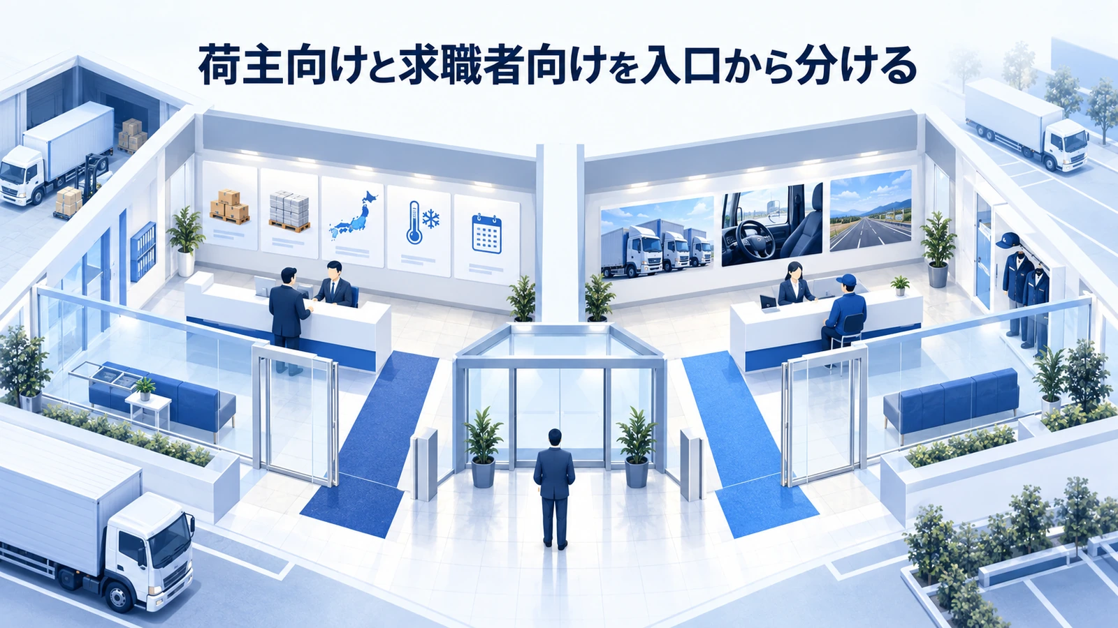 「荷主向けと求職者向けを入口から分ける」の要点を整理したImage 2.0図解