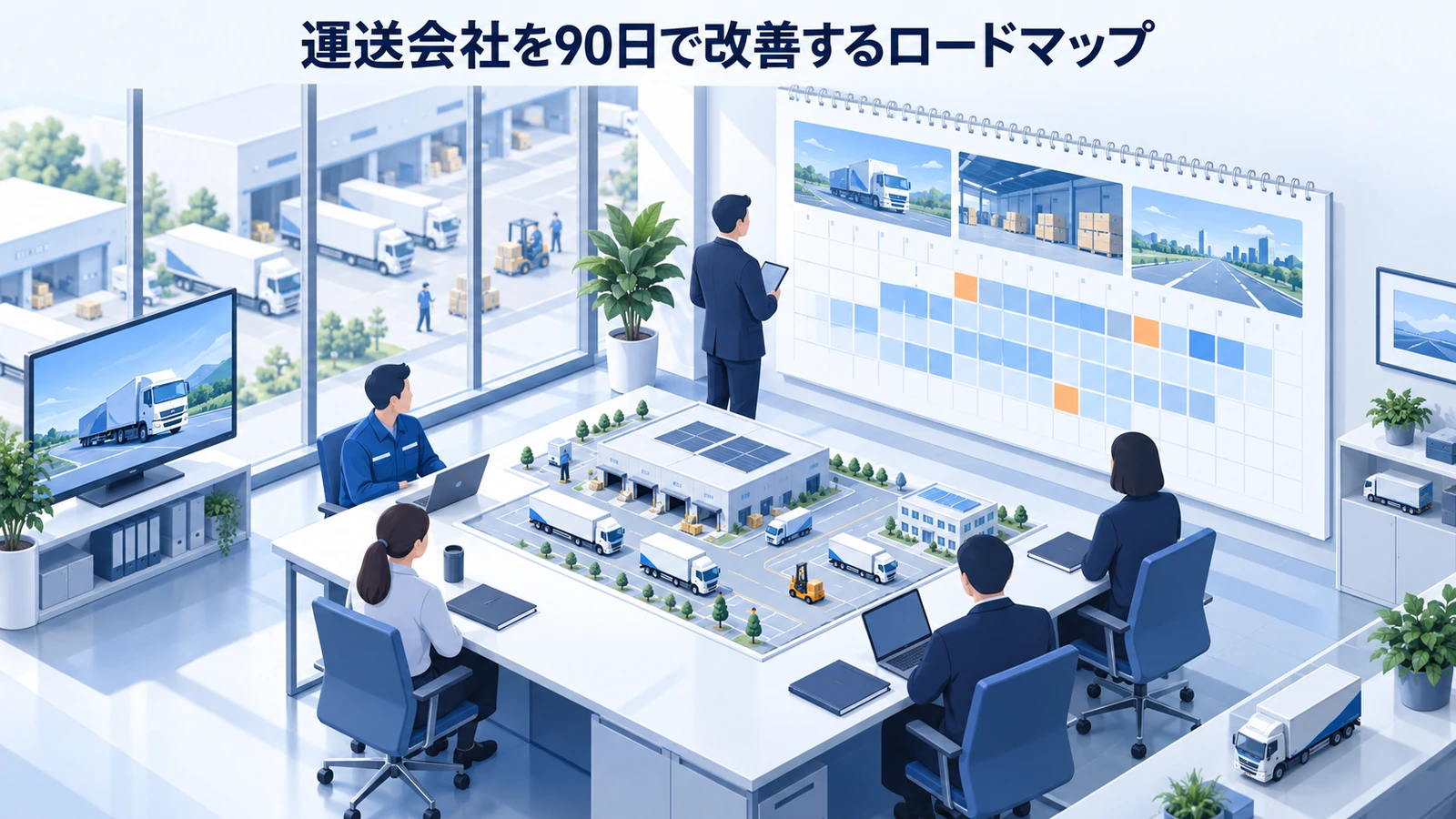 「運送会社を90日で改善するロードマップ」の要点を整理したImage 2.0図解