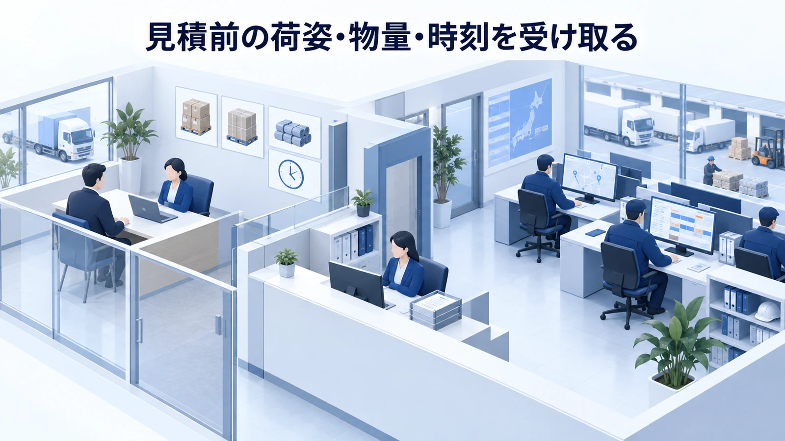 「見積前の荷姿・物量・時刻を受け取る」の要点を整理したImage 2.0図解