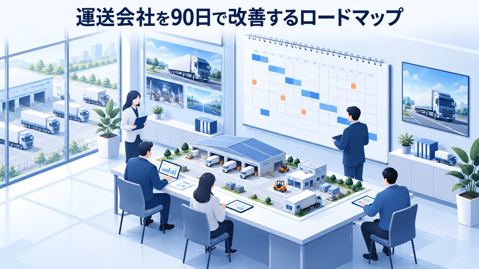 「運送会社を90日で改善するロードマップ」の要点を整理したImage 2.0図解