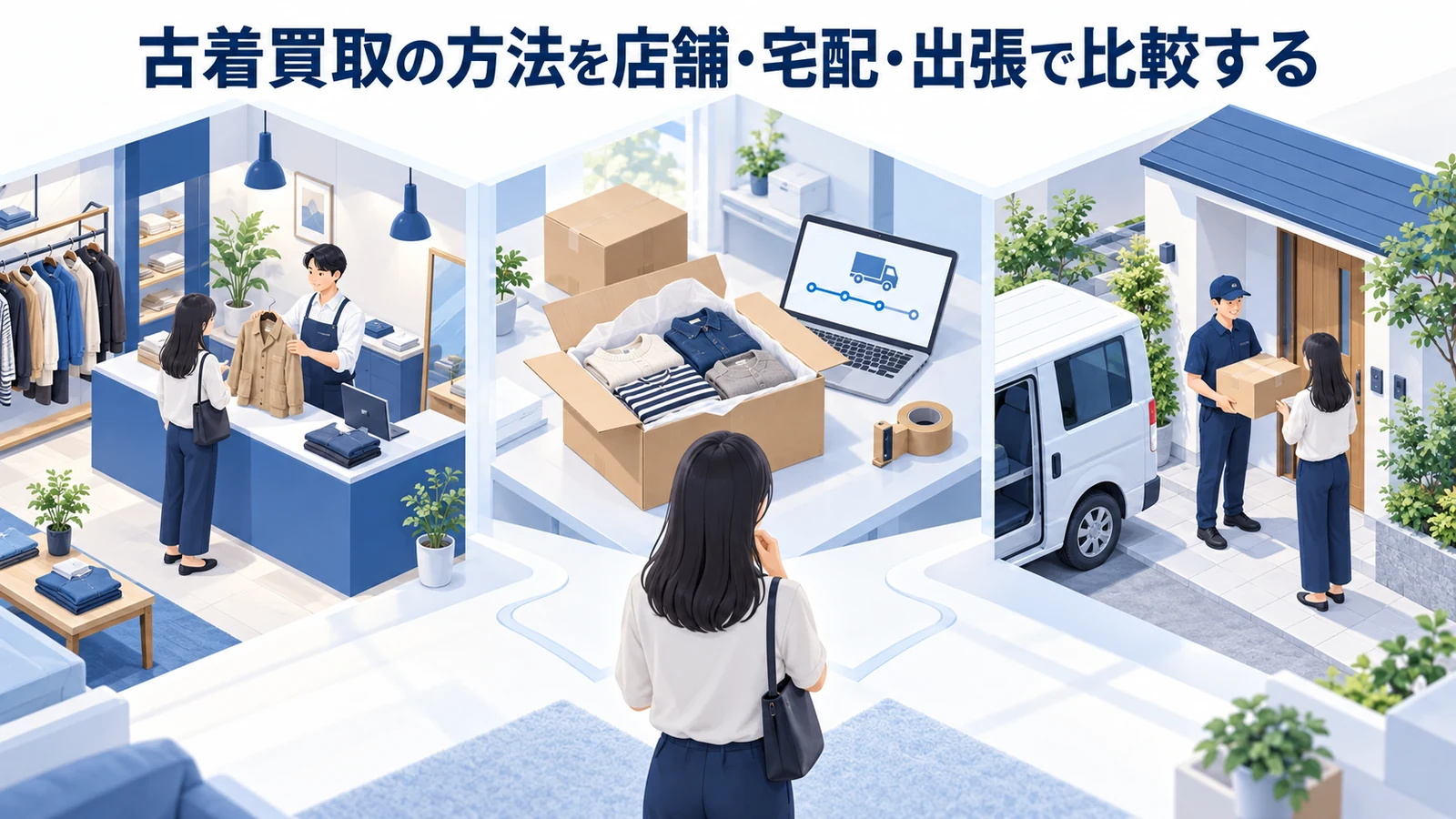 古着買取の方法を店舗・宅配・出張で比較するを整理したImage 2.0図解