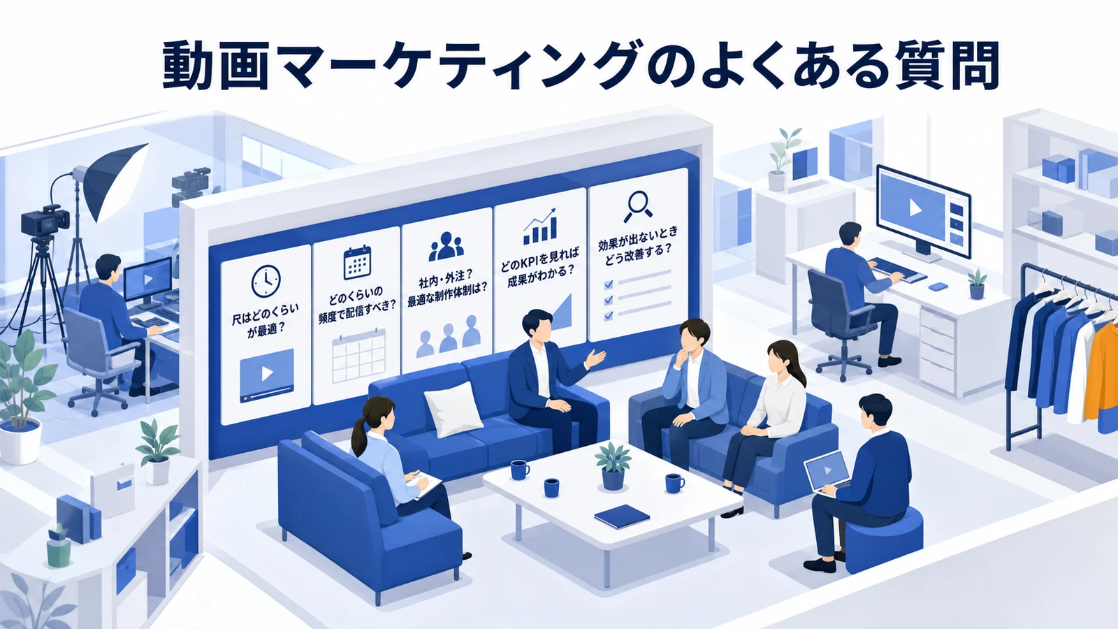 動画マーケティングのよくある質問を示す動画マーケティング設計
