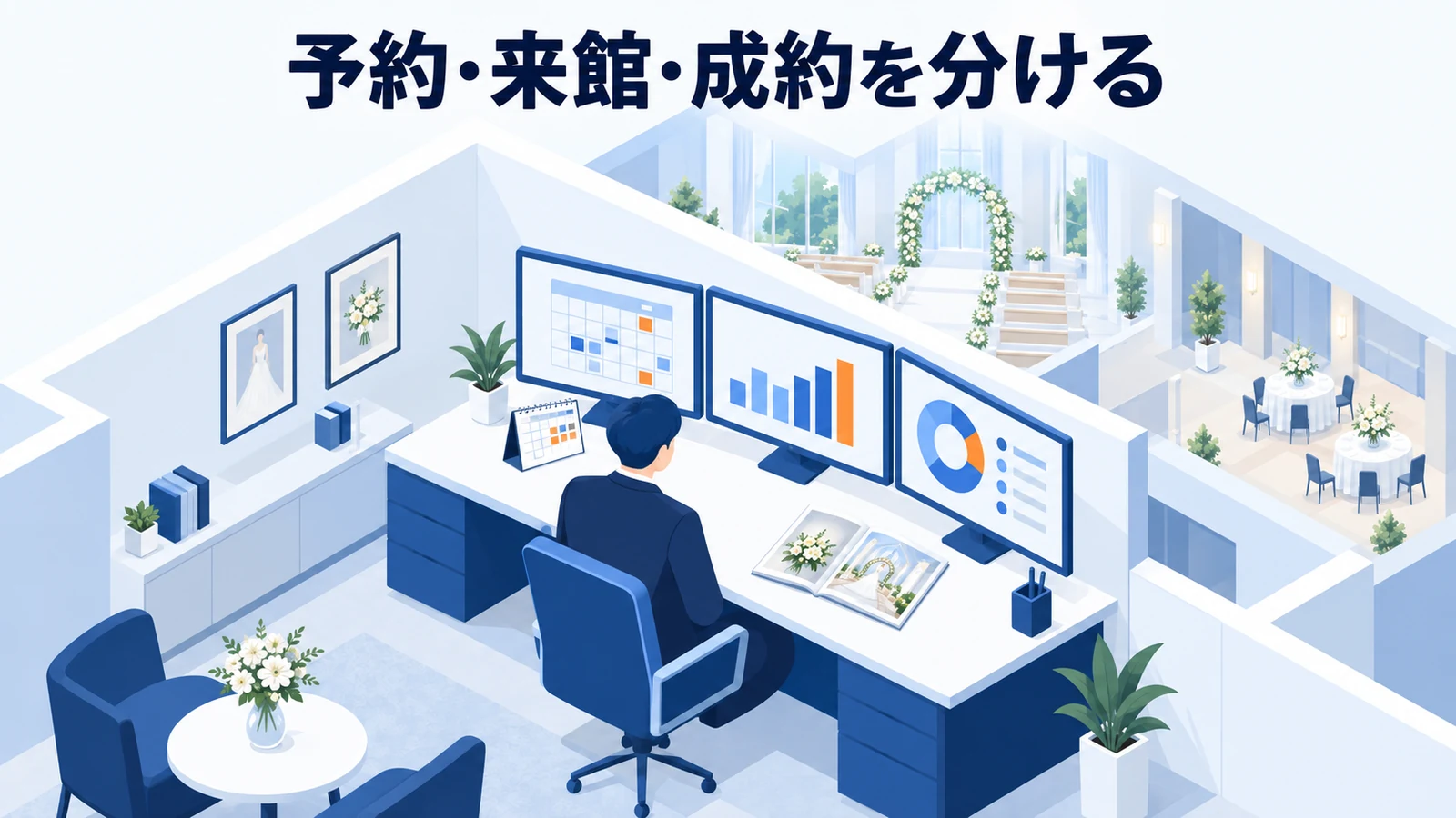 結婚式場の集客は、予約・来館・成約のどこが不足しているかで決めるの図解