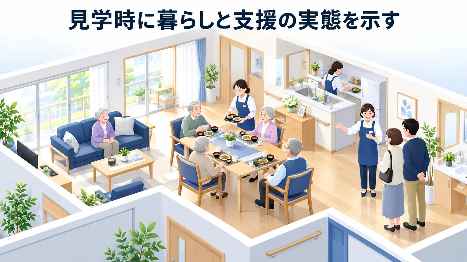 見学時に暮らしと支援の実態を示すの図解