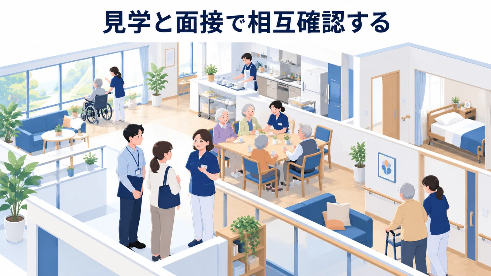 見学と面接で相互確認するの図解