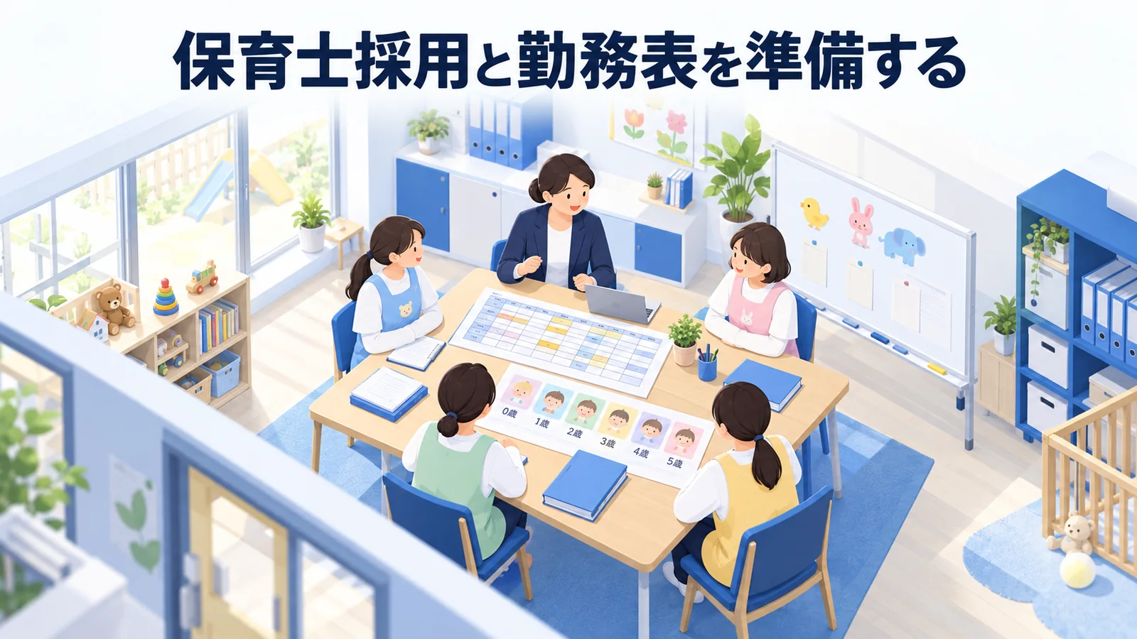 保育士採用と勤務表を準備するの図解
