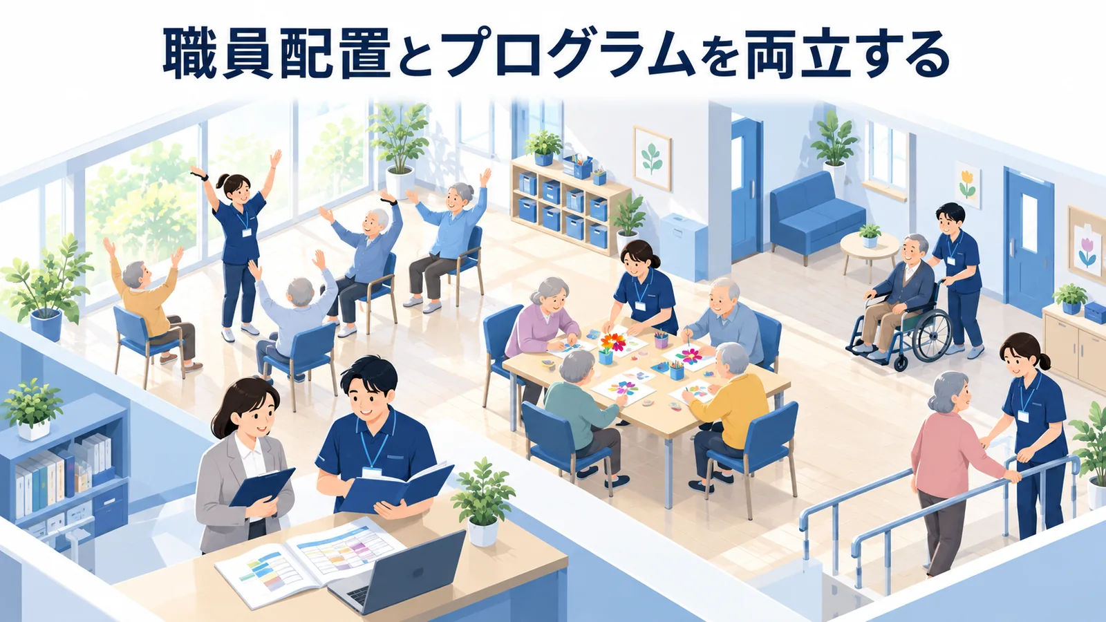 職員配置とプログラムを両立するの図解
