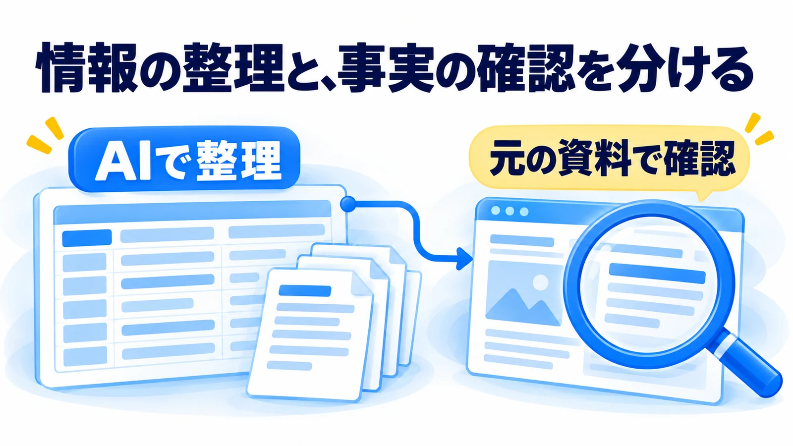 AIで情報を整理する作業と、元の資料で事実を確認する作業の分担