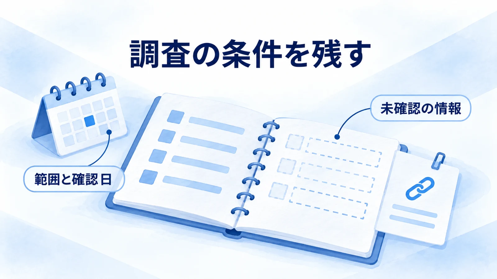 調査対象と確認日、未確認の情報を区別して記録する