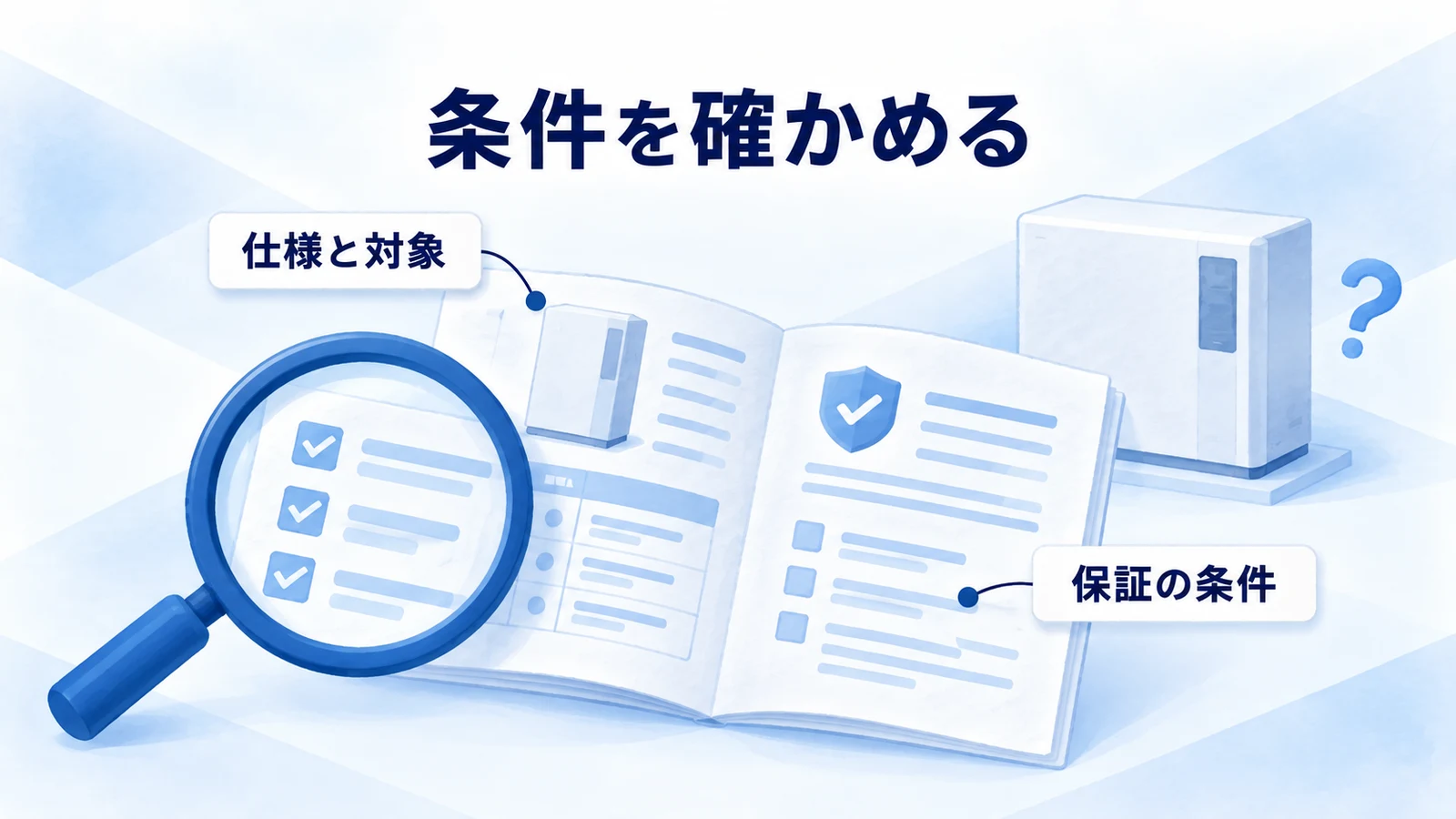 蓄電池の仕様と保証の条件を確認する図