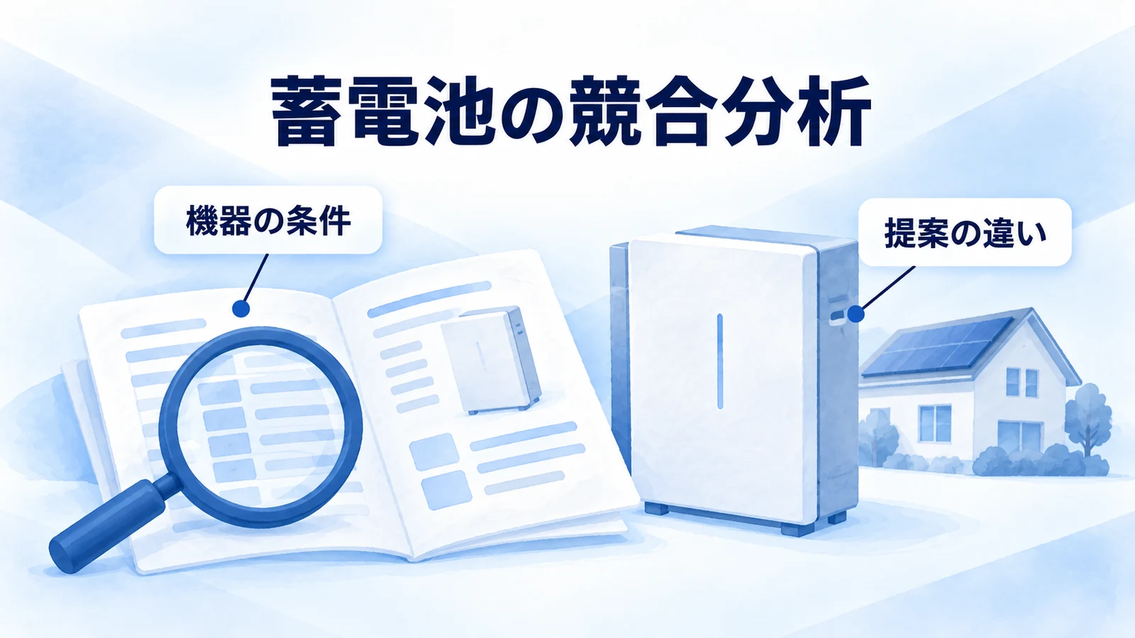 家庭用蓄電システムと仕様書を照合する競合分析の図
