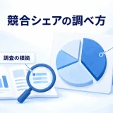 資料を調べて対象市場のシェアを確認するイメージ