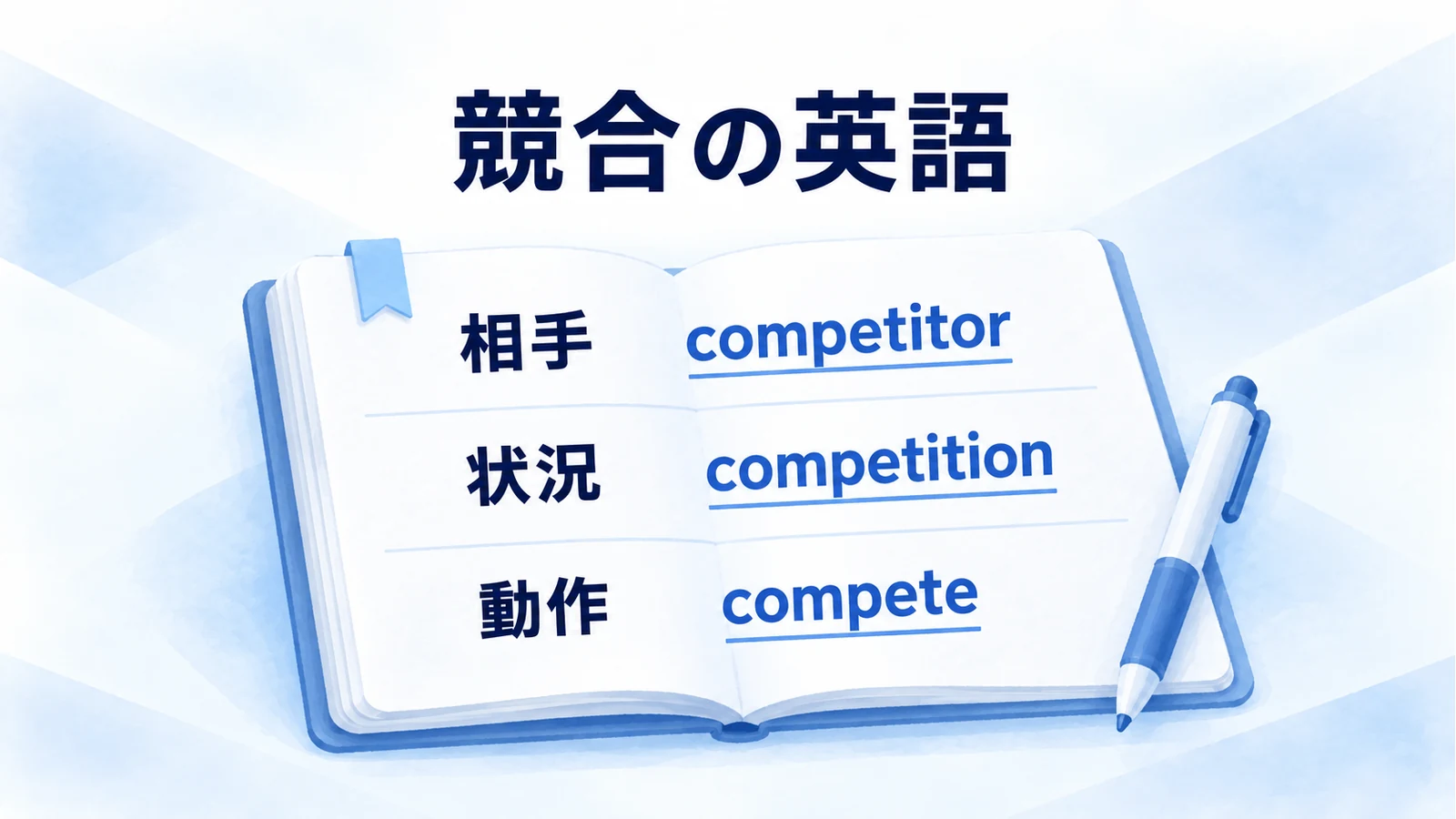 競合相手を表すcompetitor、状況を表すcompetition、動作を表すcompeteの使い分け