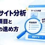 競合サイトの説明内容と料金条件をページとスマホで確かめる図