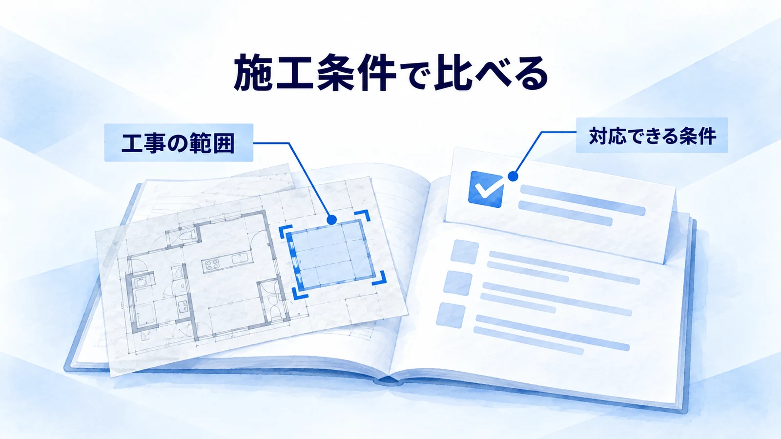 工事範囲をそろえて比較する設計図と記録表
