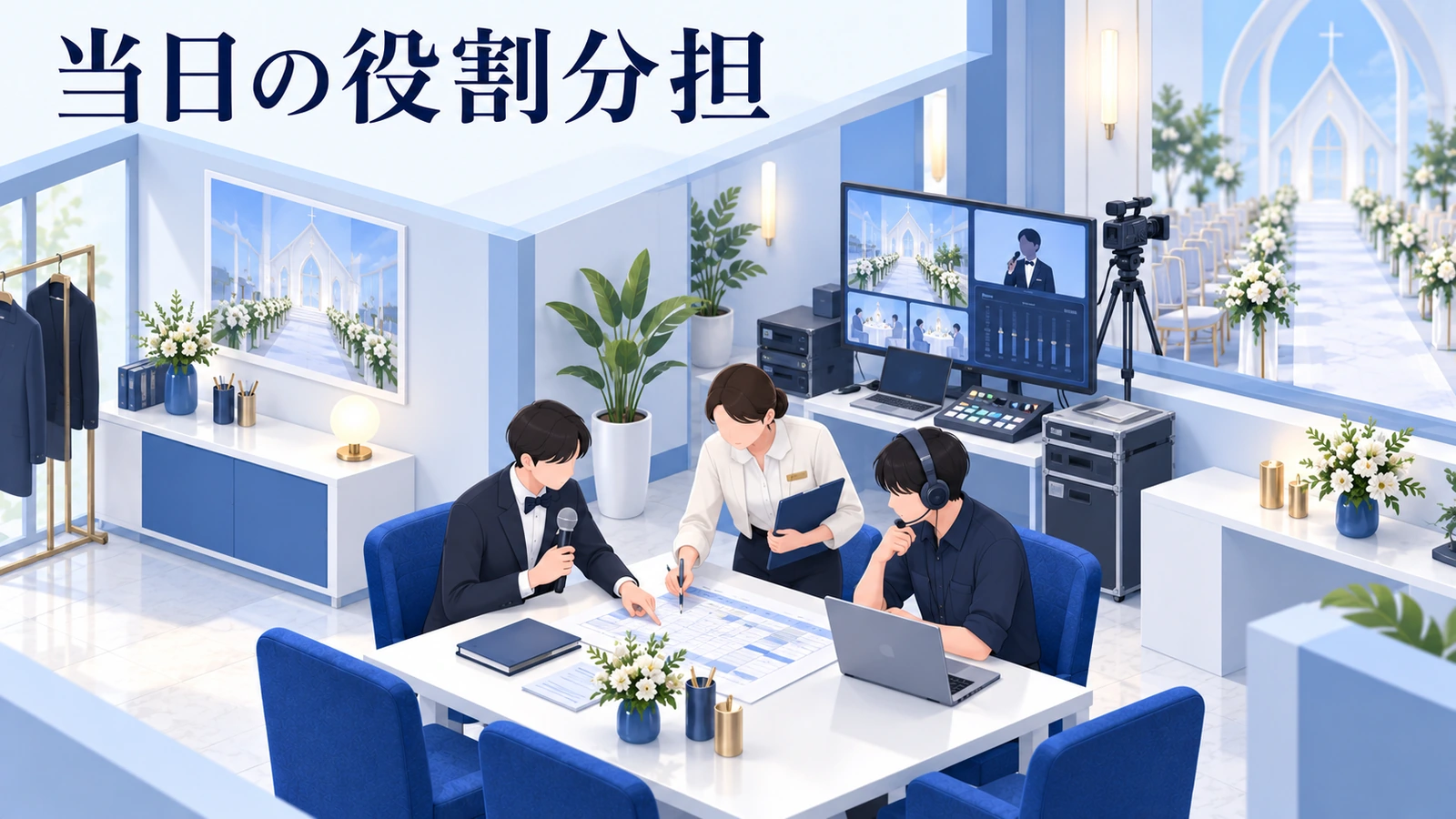 当日の役割を進行表と一緒に決めるの図解