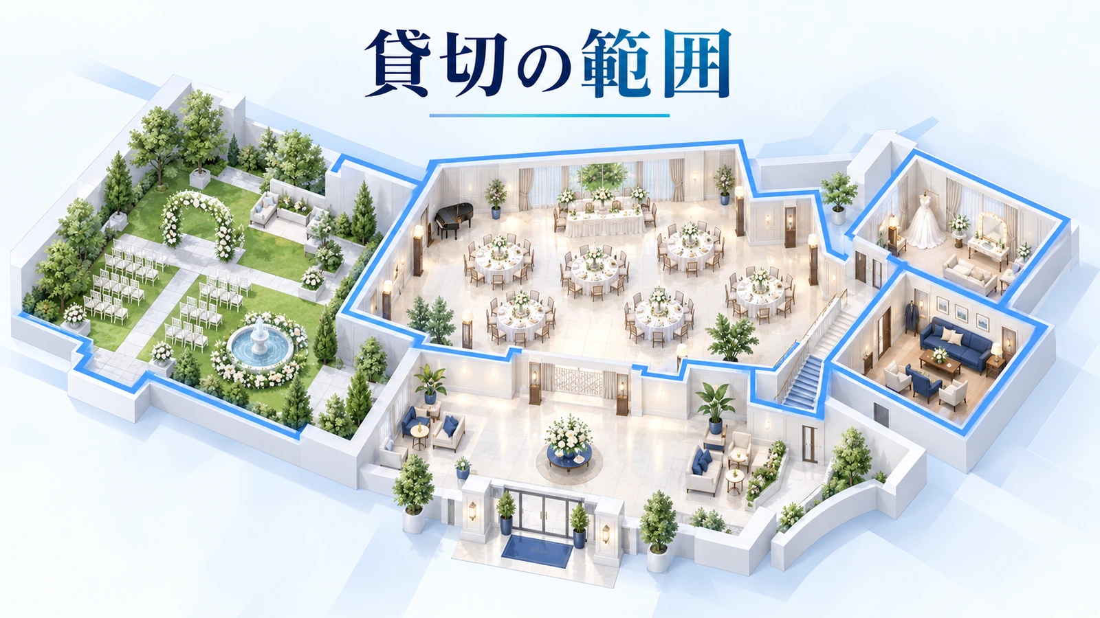 「貸切」の対象を図面と時間で示すの図解